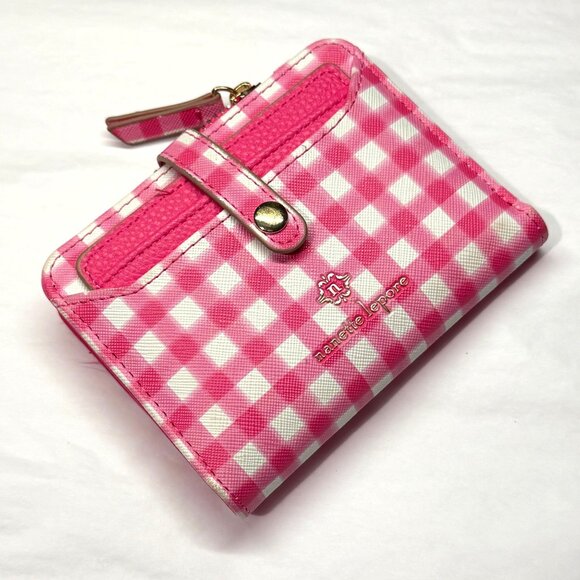 Nanette Lepore pink white gingham zip around wallet bi fold id slot comes out - Picture 1 of 10